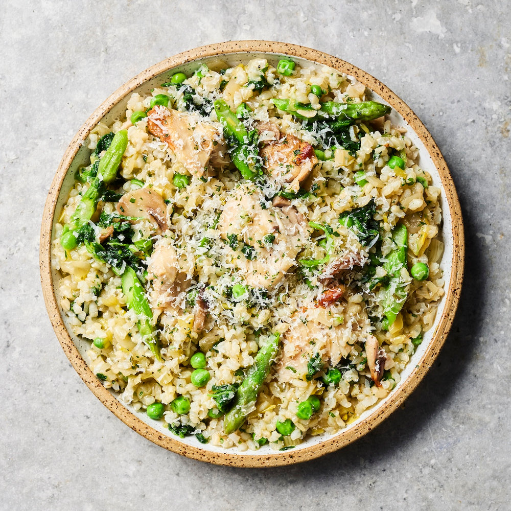 Chicken, Pea + Asparagus Risotto (Mediterranean)