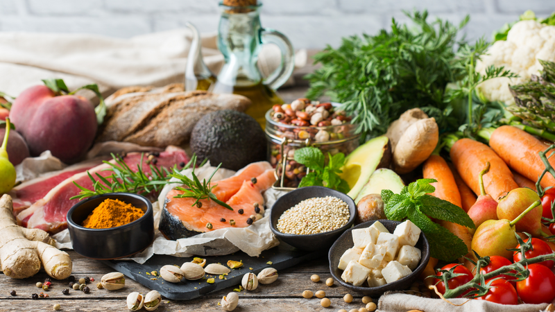 mediterranean style spread of food